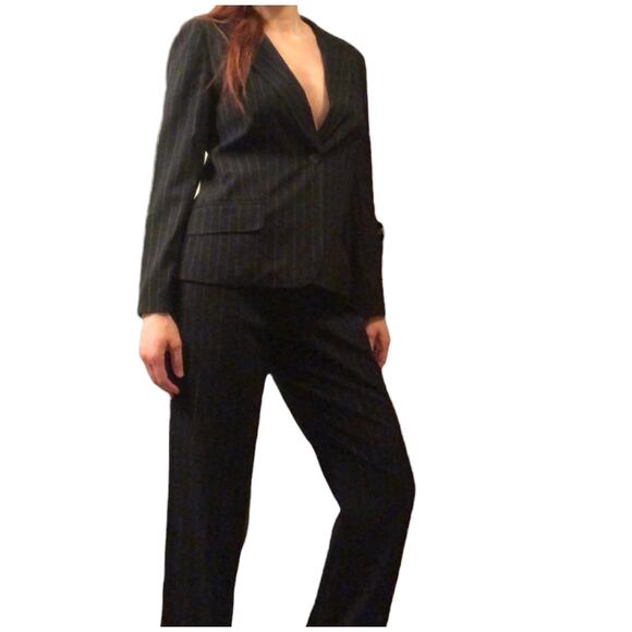 Amanda Smith Black White Vintage Pinstripe Blazer Pants Suit Work Attire Size 8 - Picture 2 of 7